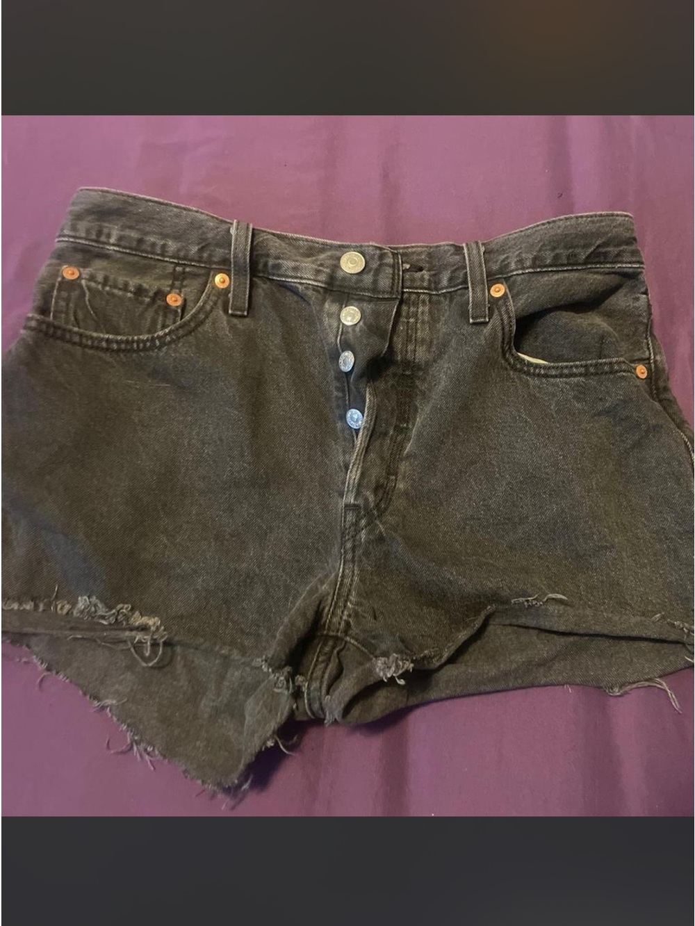 Levi's Washed Black Button-Fly Denim Shorts